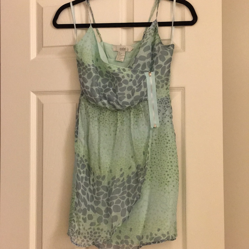 Isabel lu XS blue green wrap silk mini dress